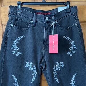 Lucky Brand Denim with Light Blue Floral Embroidery- Zoe High Rise Straight